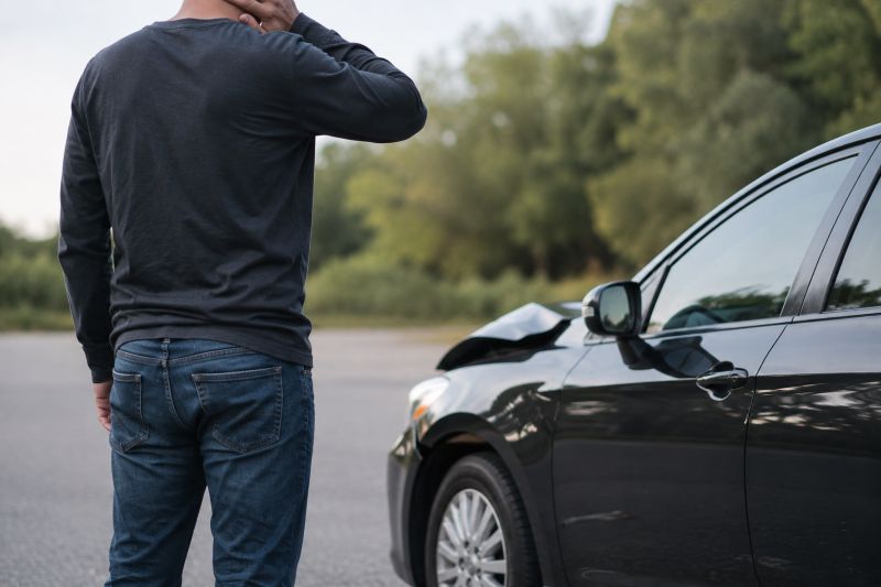Overwhelmed man standing by his car after an accident
